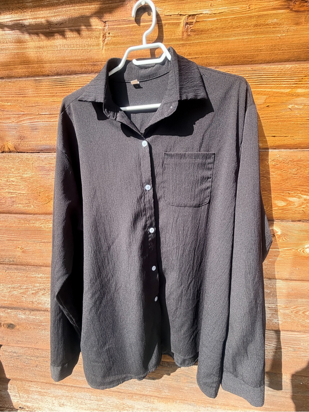 SHEIN Black Men's Textured Long-Sleeve Button-Up Shirt